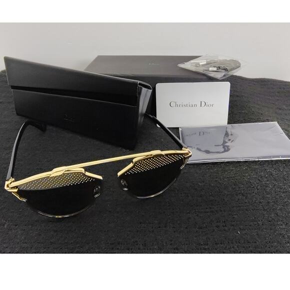 Christian Dior So Real Studded Designer Sunglasses Gold Black Italian Aviators - Picture 9 of 16